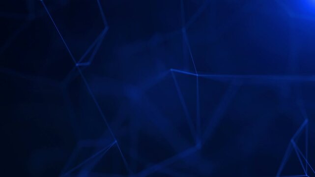 Abstract blue geometric network structure with interconnected lines and nodes viewed from a futuristic perspective