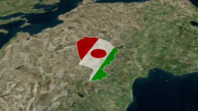 NIGER Map with NIGER Flag Inside, Realistic Country Shape Animation