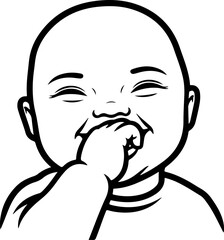 Illustration of a baby laughing while covering its mouth