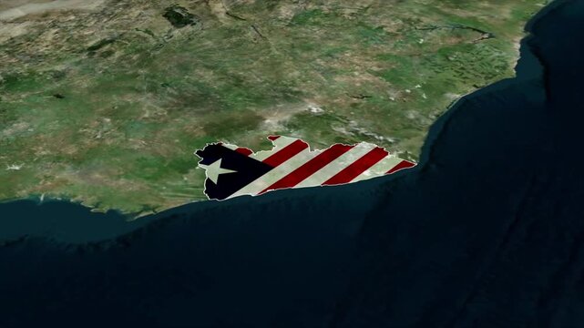 LIBERIA Map with LIBERIA Flag Inside, Realistic Country Shape Animation