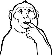 Illustration of a monkey with a thinking facial expression