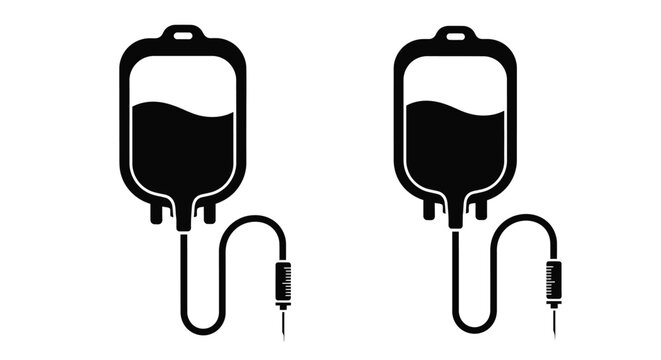 Two intravenous bags with tubing a stark black silhouette