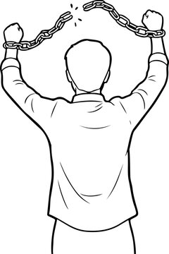 Illustration of a man broken free from prison chains