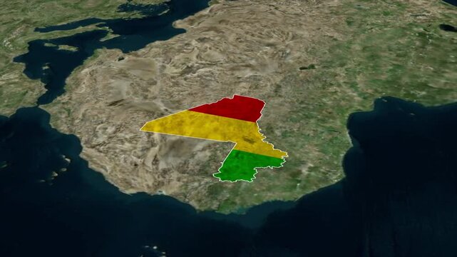 MALI Map with MALI Flag Inside, Realistic Country Shape Animation