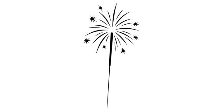 Simple hand drawn black and white sparkler firework icon isolated on white background Vector, illustration