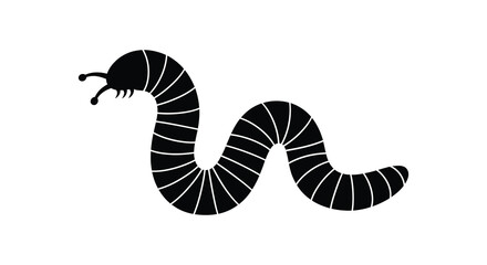 A striking black and white illustration depicts a segmented worm like creature with a distinct head presented as a silhouette © VoDesign02