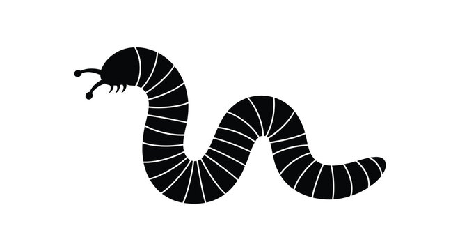 A striking black and white illustration depicts a segmented worm like creature with a distinct head presented as a silhouette