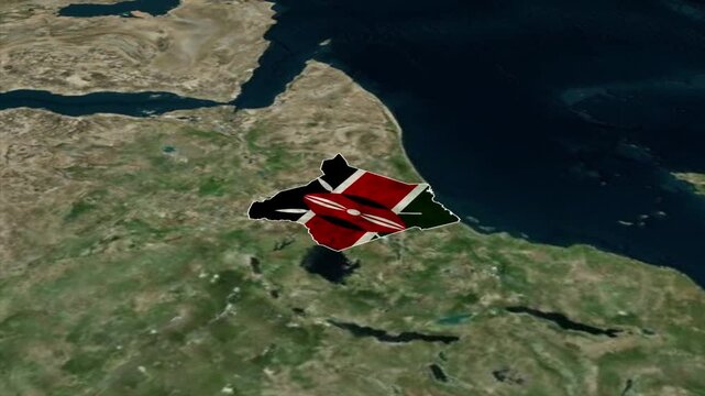 KENYA Map with KENYA Flag Inside, Realistic Country Shape Animation