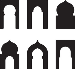 Fototapeta premium Islamic Arch Silhouettes and Arabic Window Frame Set