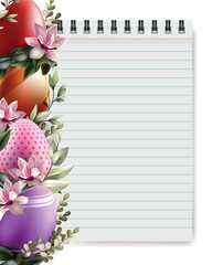 Easter background with egg, flowers and leaves. Vector illustration
