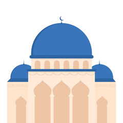 Majestic mosque architecture with blue domes and minarets