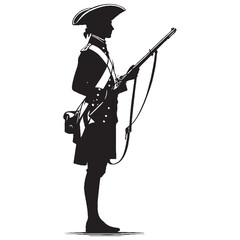 Obraz premium Colonial Soldier Full Body Silhouette with Musket - Revolutionary War Patriot Military Vector