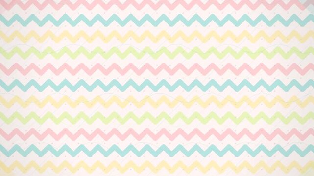 A colorful zigzag pattern in pastel shades of pink, yellow, green, and blue on a light background