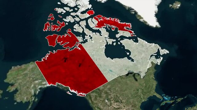 CANADA Map with CANADA Flag Inside, Realistic Country Shape Animation