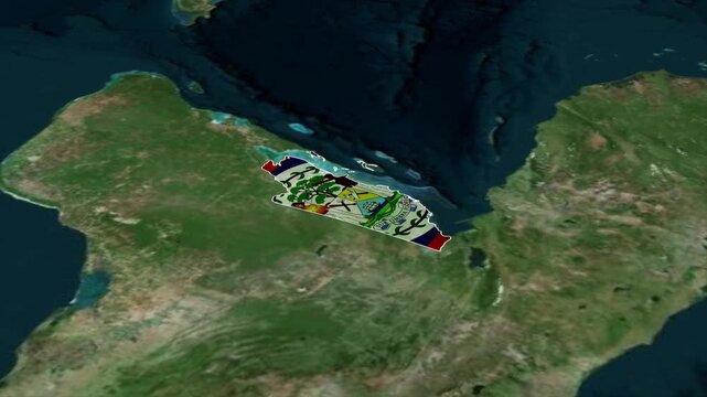 BELIZE Map with BELIZE Flag Inside, Realistic Country Shape Animation