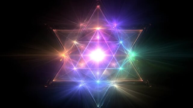 Abstract geometric star with glowing points on dark background