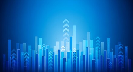 Vibrant blue graph with rising arrows indicating business growth and success