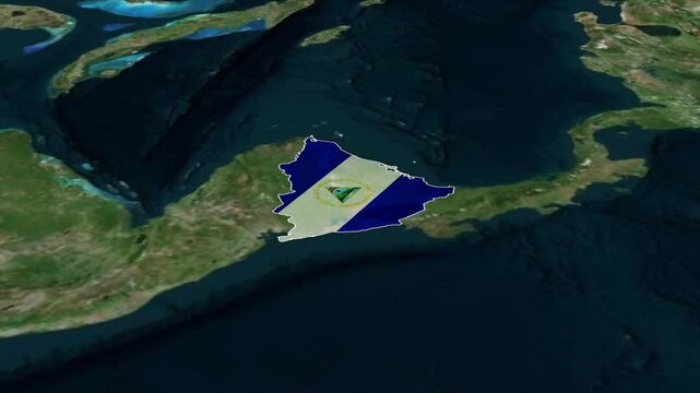 NICARAGUA Map with NICARAGUA Flag Inside, Realistic Country Shape Animation
