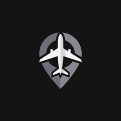 Airplane Location Pin Travel Logo Icon Vector Design