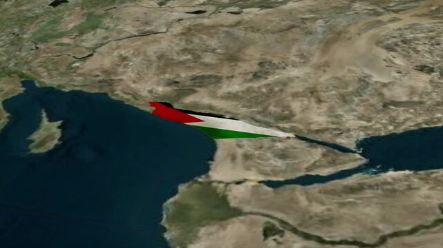 PALESTINE Map with PALESTINE Flag Inside, Realistic Country Shape Animation