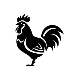 Black silhouette of a rooster standing. © yanto