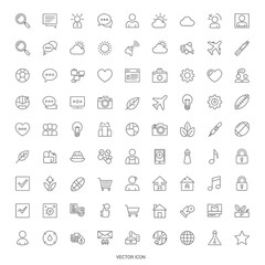Collection of various line icons.