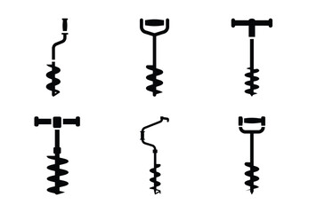 A set of  constriction tools and hand auger icons
