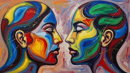 Obraz premium Abstract Faces of Two People in Vibrant Colors.