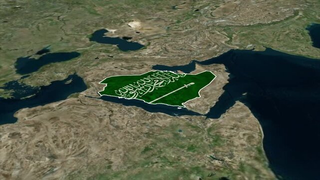 SAUDI ARABIA Map with SAUDI ARABIA Flag Inside, Realistic Country Shape Animation