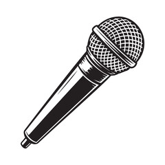 Black and white illustration of a vintage style microphone on a white background