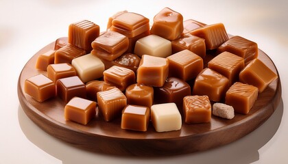 assorted caramel cubes arranged artistically