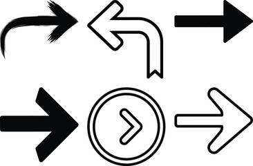 A collection of various directional arrows and a circular play button Vector