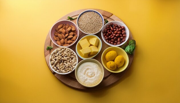 common food allergens design on plain yellow background