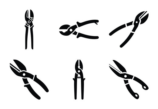 A set of  constriction tools and tin snips icons