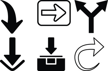A collection of directional and process flow icons in black and white Vector