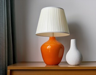 stunning retro orange vase and white stone lamp timeless home interior decor photography for magazines or scandinavian inspiration