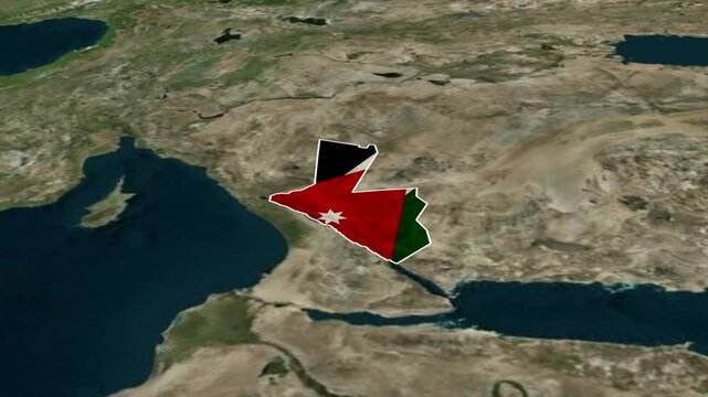 JORDAN Map with JORDAN Flag Inside, Realistic Country Shape Animation