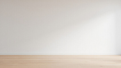 Bright Empty Room with White Wall, Wooden Floor, and Natural Light for Product Display