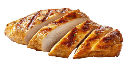 A sliced grilled chicken breast on transparent background
