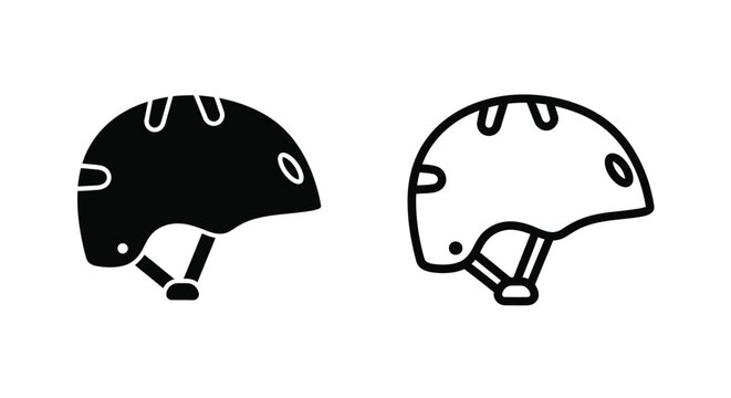 Two bicycle helmets shown in contrasting black and white outlines