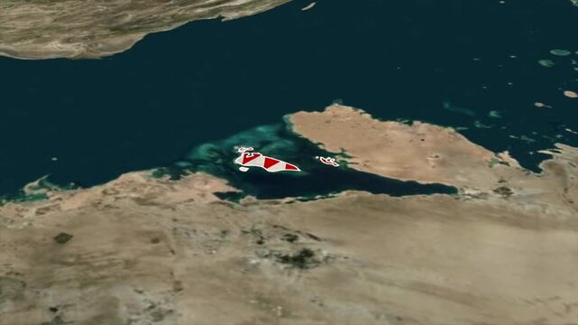 BAHRAIN Map with BAHRAIN Flag Inside, Realistic Country Shape Animation