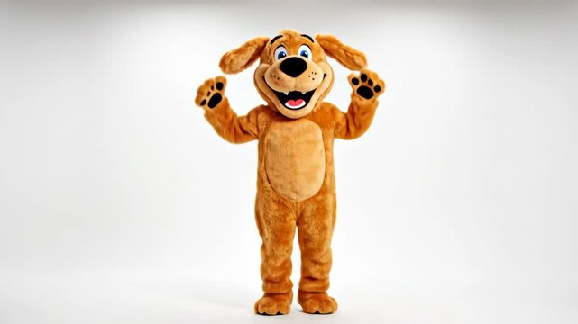 Funny dog mascot jumping and dancing isolated on white background