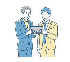 Fototapeta premium タブレットで内容確認・承認を行うビジネスパーソンのイラスト
