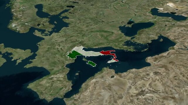 ITALY Map with ITALY Flag Inside, Realistic Country Shape Animation