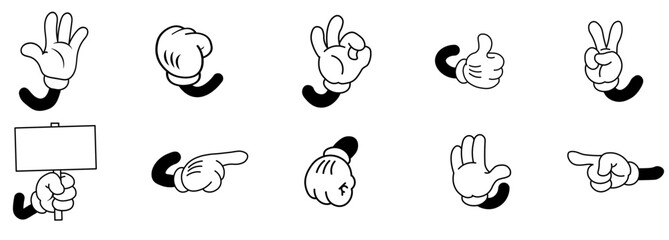 Vintage cartoon hands in gloves Cartoon Hand Gesture Set – Pointing, Thumbs Up and Finger Direction Icons © shoab