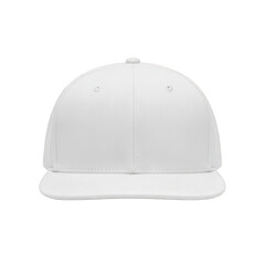 Fototapeta premium White baseball cap mockup, blank snapback hat front view, clean cotton headwear for branding, isolated apparel accessory on white background