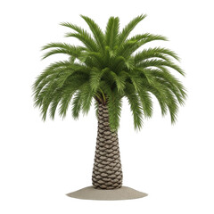 Obraz premium Tropical date palm tree with lush green fronds, isolated exotic palm on white background, realistic botanical plant for summer vacation design