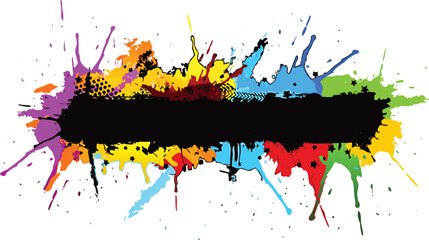 Fototapeta premium Colorful paint splatter banner strip with vibrant grunge artistic texture