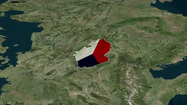 CZECH REPUBLIC Map with CZECH REPUBLIC Flag Inside, Realistic Country Shape Animation