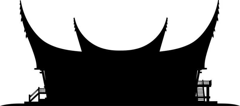 Authentic indonesian longhouse silhouette with curved roof peaks